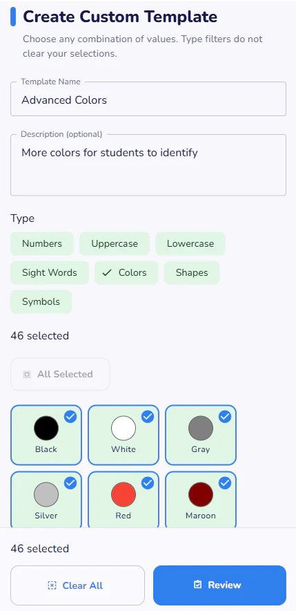 Custom assessment template editor on mobile