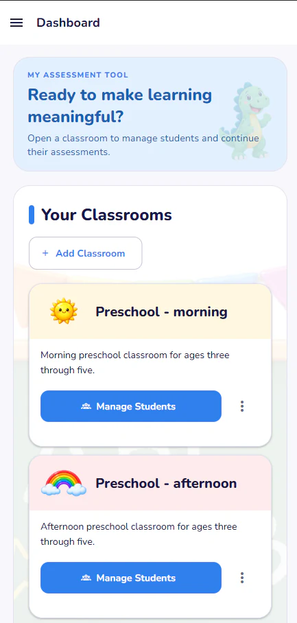 My Assessment Tool dashboard on a mobile screen