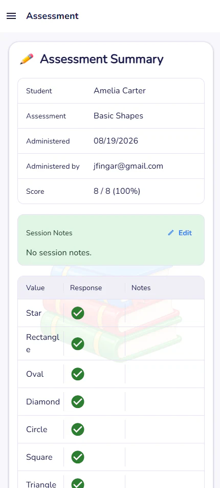 Assessment report controls on mobile